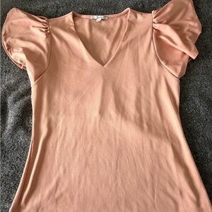 Haute Monde Peach V-Neck Puff Sleeve Blouse